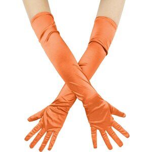 Women's Evening Orange Long Satin Gloves Elbow Length Formal Party Prom Wear